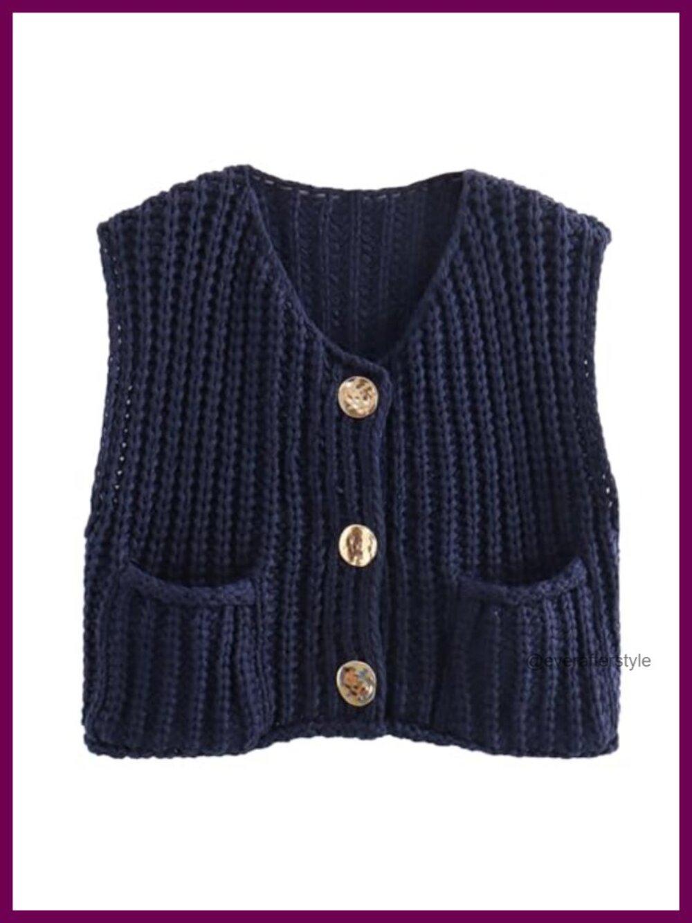 Chunky Knit Cropped Vest Sleeveless Cardigan Button Detail with Pockets